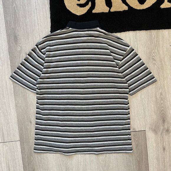 Vintage Claudio Valentino Men's Striped Gray/Black Polo T-Shirt - Size XL (3L) - Picture 2 of 6